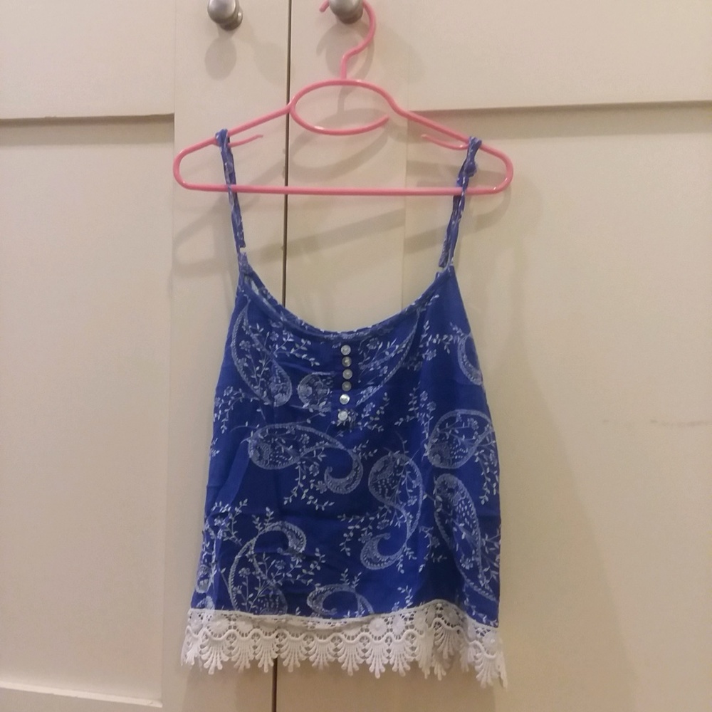 Blue and White Croped Tank Top